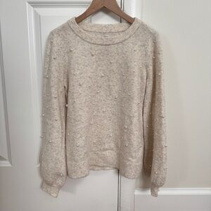 LOFT Cream Sweater with Pearl Accents XXSP